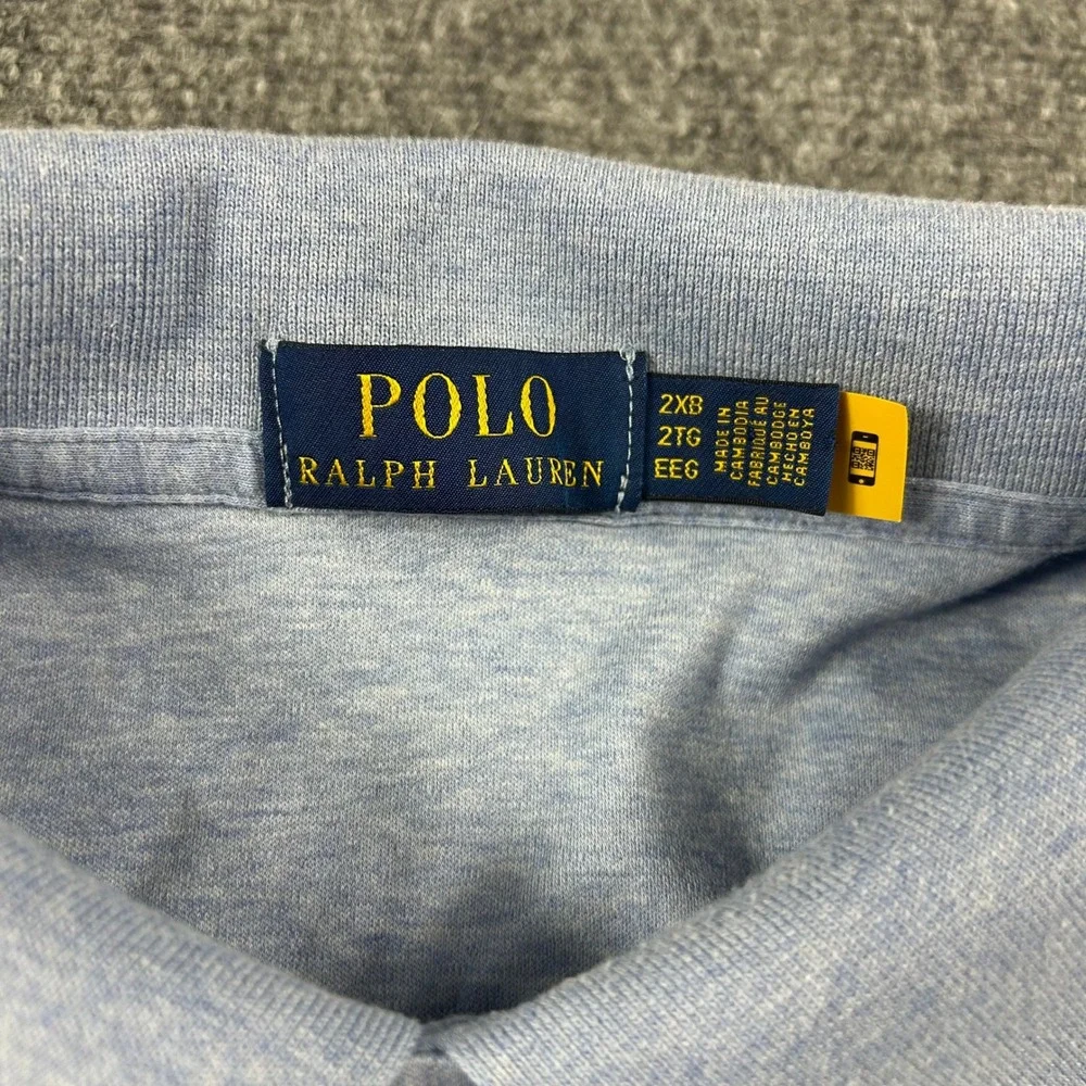 Polo Ralph Lauren‎ Long Sleeve Polo Mens 2XB Blue Heathered Cotton Big & Tall